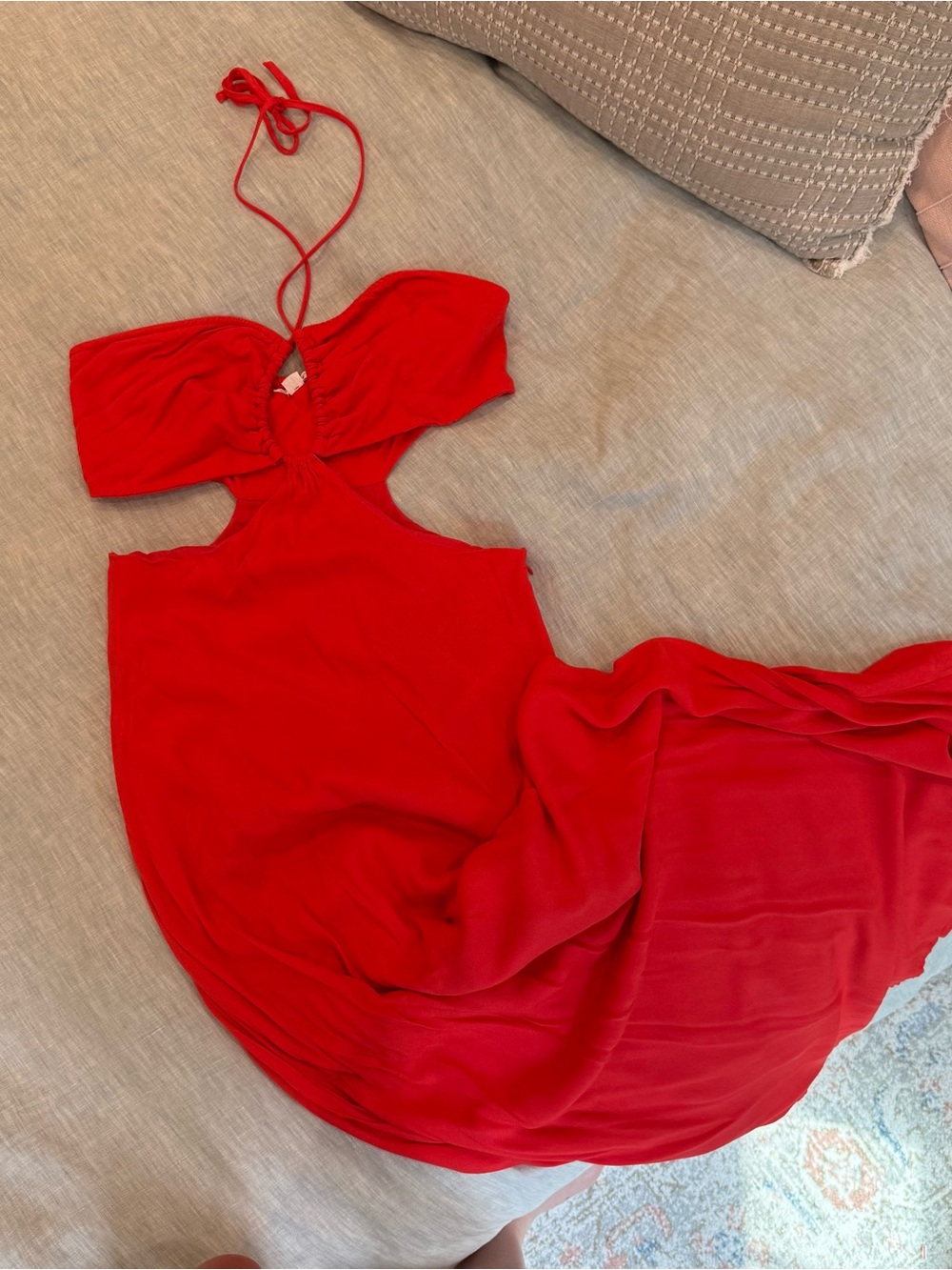 O'Neill Red Backless Halter Cutout Maxi Dress